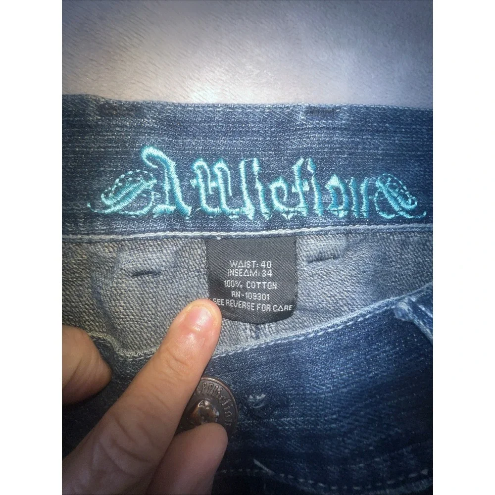 Affliction Jeans Men's 40x34 Fits (40x32) Embroidered Pockets Dark Wash‎ Y2K